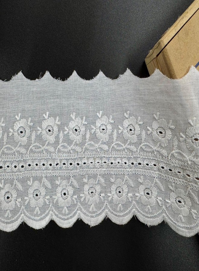 Bapna Lace Cotton Floral Design (5 Yard), White - Image 3